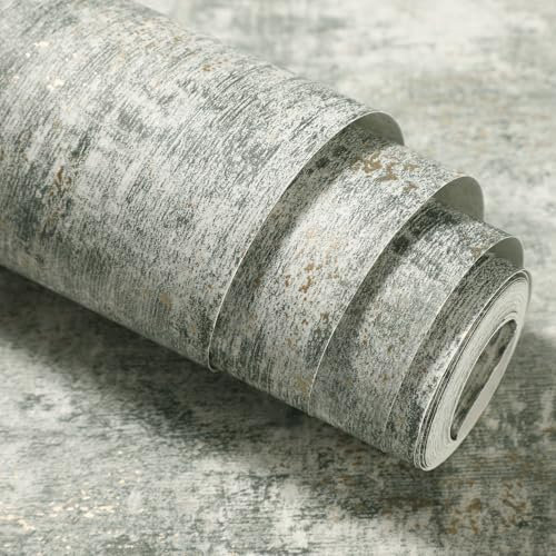 Anttyscar Modern Jade Green Wallpaper for Living Room, Bedroom, Fireplace - Textured Finish & Metallic Detailing, Cove Concrete Wallpaper, Decorative Luxury Wall Paper with Distressed Pattern