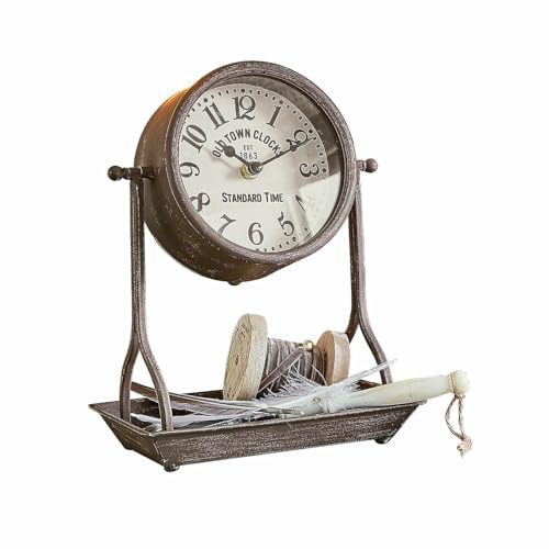 Loberon Uhr Vorexil, antikbraun | Drehbare Uhr, Integrierte Ablagefläche, Eisen mit Antik-Finish