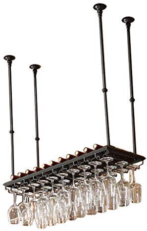 DRFGNF Industrial Wine Racks Wine Bottle Holder Goblet Stemware Champagne Glass Display Shelf Metal Iron Wall Mount Shelves Hanging Upside Down Shelving (Black)