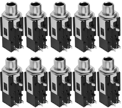 EMSea 10 Unidades Conector Jack de Audio Estéreo Hembra Mono de 2 Pines Y 6,35 Mm