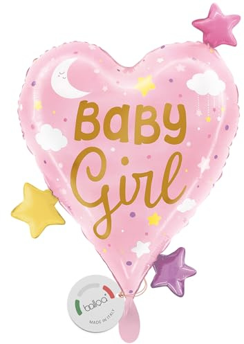balloa Herzballon Baby Girl, XXL Folienballon zur Geburt Mädchen, 62 cm | Baby Girl Schriftzug in Rosa, Herzform, XXL, heliumgeeignet, ungefüllt, liebevolle Deko zur Geburt eines Mädchens