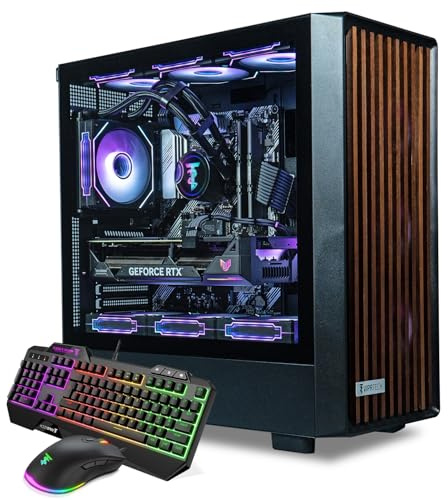 ViprTech Overlord 3.0 Liquid Cooled Wood PC - AMD Ryzen 7 7700 (5.3Ghz Turbo), RTX 5070 Ti 16GB, 32GB DDR5, 2TB NVMe SSD, 1000W Gold PSU, RGB Keyboard Mouse, VR-Ready, WiFi BT, Gaming Computer