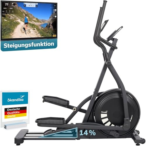 Skandika Crosstrainer für Zuhause Carbon P23 | klappbar, Ellipsentrainer mit 23 Programmen, 16 Stufen, platzsparend, leise, Kinomap App kompatibel, moderner Computer, kompakt, Cardio, Bis 135Kg