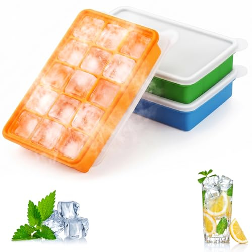 Zourglow 3 Pezzi Stampi per Ghiaccio in Silicone, 15 Cubetti Ghiaccio | Con Coperchio, Senza BPA e Impilabile, per Whisky, Cocktail, Cioccolato, Puree di Frutta, Facili da Rimuovere