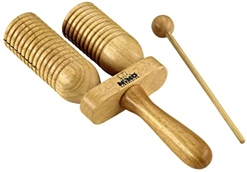 Nino Percussion Wood A-Go-Go Instrument - Glocken Musikinstrument für Kinder ab 3 Jahren - 2 Reihen - Siam Eiche, Natur (NINO560)