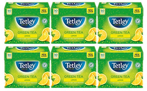 Tetley Green Tea & Lemon Tea, Pack of 6, 300 Teabags Total