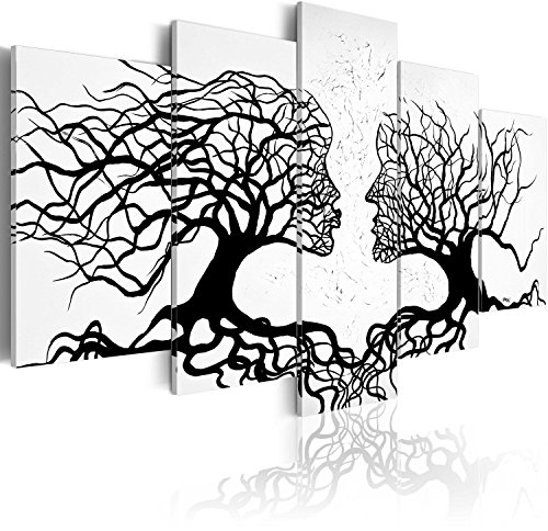 B&D XXL - Wandbilder XXL Bäume Kuss 200x100cm 5 tlg - Wand Deko Leinwand Bilder Groß Wanddeko Wohnzimmer Schlafzimmer Kunstdrucke Abstrakt Wanddeko Wohnzimmer Leinwand Liebe Natur wie gemalt Schwarz