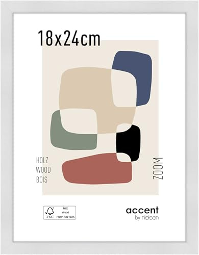 accent by nielsen Holz Bilderrahmen Zoom, 18 x 24 cm, Weiß | Holz Fotorahmen im Hoch- & Querformat zum Auftstellen und Aufhängen Weiß matt Echtglas