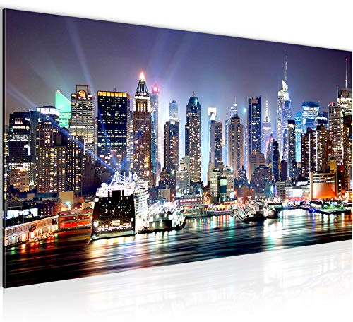 Runa Art Wandbild New York City 1 Teilig 100 x 40 cm Modern Bild auf Vlies Leinwand Stadt Skyline Wohnzimmer Büro Bunt 605512a