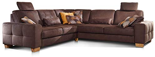 Cavadore Ecksofa Puccino mit Federkern, Schlaffunktion, verstellbaren Sitztiefen und 2 Kopfstützen / Couch gleichschenklig in L-Form im Landhausstil / 276 x 86 x 271 cm / Mikrofaser grau