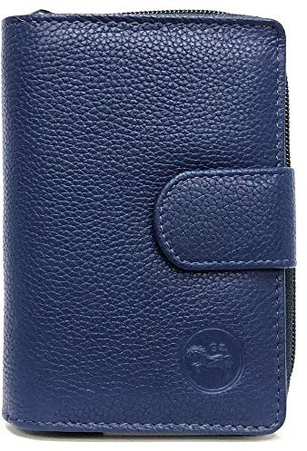 LOLUNA® Porte-Monnaie Cuir Fermeture hermétique - Portefeuille - Compagnon - spacieux et Fonctionnel pour Ranger 9 Cartes - Billet - Monnaie - identité - permis - Idée Cadeau pour Femme - Bleu Marine