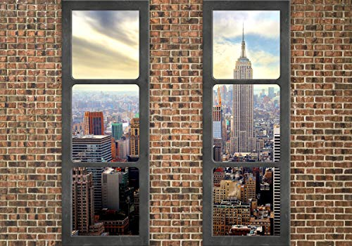 decomonkey Fototapete New York 300x210 cm XL Tapete Wandbild Wandbild Bild Fototapeten Tapeten Wandtapete Wandtapete Skyline Stadt Ziegel Muster Ziegelmauer Fenster