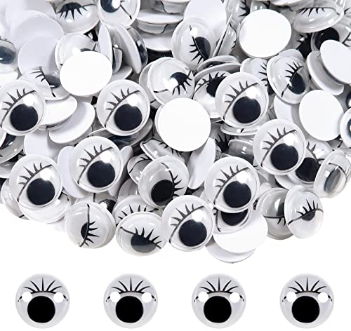 TOAOB 210 Stück Selbstklebend Wackelaugen mit Wimpern Runde Schwarz Weiß 12mm Kunststoff Augen für Scrapbooking Kunsthandwerk Zubehör