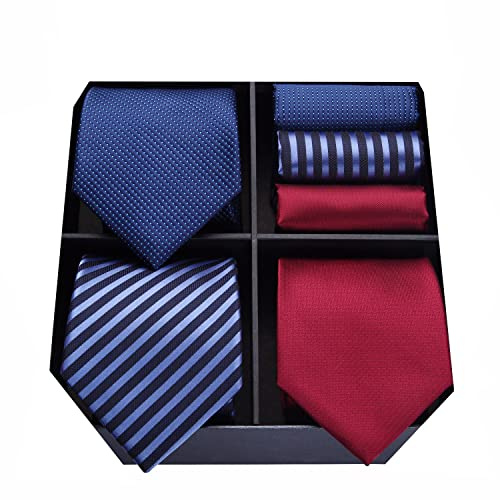 HISDERN Los 3 Stck Herren Krawatte Klassisch Elegante Krawatten und Einstecktuch Seidenkrawatte Set Hochzeitsfest Krawatte - Mehrere Sets