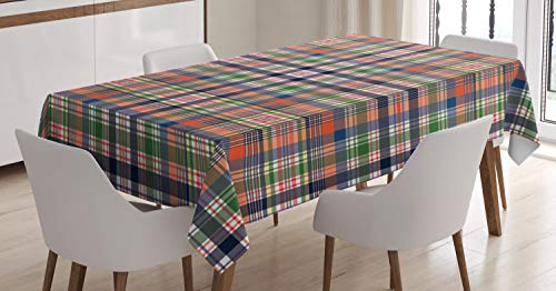ABAKUHAUS Kariert Tischdecke, Bunter Retro-Stil, Für den Inn und Outdoor Bereich geeignet Waschbar Druck Klar Kein Verblassen, 140 x 240 cm, Orange Grün Blau