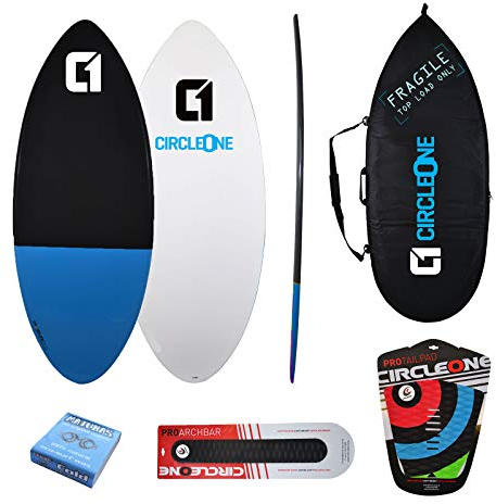 Circle One Skimboard Paket aus Epoxid und Fiberglas, EPS-Skimboard, inkl. Tasche, Wachs, Tailpad und Bogenstange, rot
