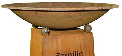 Rostikal Metall Deko Säule Familie Spruch mit Schale 1,15 cm Edelrost Gartendeko Vintage (Schale 60 cm rund)