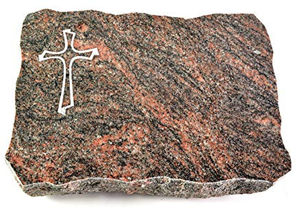 Wilhelmy Grabmale Grabplatte, Grabstein, Grabkissen, Urnengrabstein, Liegegrabstein Modell Pure 40 x 30 x 5 cm Himalaya-Granit, poliert inkl. Gravur (Sandstrahl-Ornament Kreuz 1)