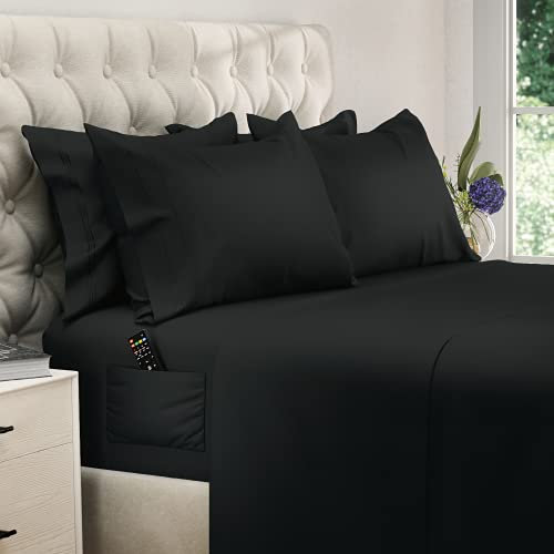 Queen Sheets Lux California King Laken-Set für King-Size-Bettlaken, Tiefe Taschen – California King Laken, Tiefe Taschen, Cal King Size Bettlaken, Cali King Size, Schwarz