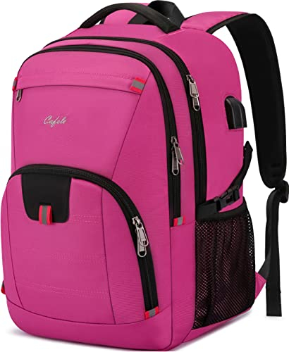Mochila antirrobo rfid impermeable mochila escolar mochila para computadora portátil hombres puerto USB computadora de trabajo viaje de negocios mochila multifuncional Rosa roja 17,3 pulgadas