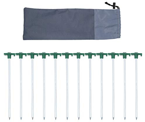 Flyan 12 Pcs 25CM Tent Pegs, Camping Ground Pegs Metal Tent Stakes Nails with Bag for Camping Beach Outdoor Hiking