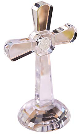 QFkris Traditionelles Kreuz mit Kristallkreuz, 17,8 cm hoch, transparentes Glas, Tischdekoration