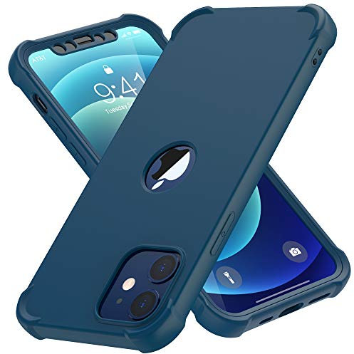 ORETECH Coque pour iPhone 12 avec 2 Pièces Verre Trempé Protection écran, 2 en 1 Antirayures Souple TPU Arrière Rigide PC Antichoc Housse de Protection Étui pour iPhone 12/12 Pro 6.1 Bleu