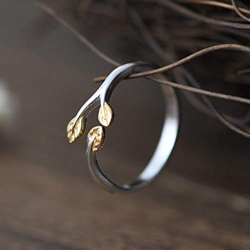 Einstellbare Ring Frauen,S925 Sterling Silber Vintage Zweige Goldene Blätter Verstellbarer Offener Knöchel Schwanz Ring Finger Joint Zehenring Schmuck Für Frauen Mädchen Geschenk Hochzeit Muttertag
