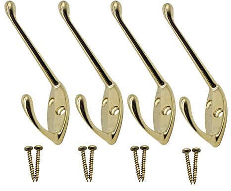 EAI Hat and Coat Hook for Coats Bath Towels 68x18mm Pack of 4 (Brass)