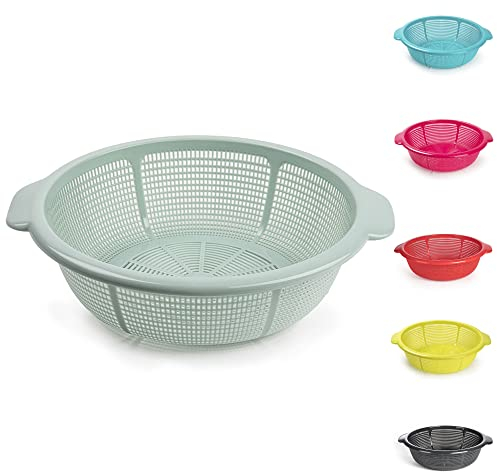 Plastic Colander Food Sieve Strainer Basket for Food Washing Draining Pasta Spaghetti Rice Salad Vegetable Kitchen Cooking Hobby (31cm - Mint Green)
