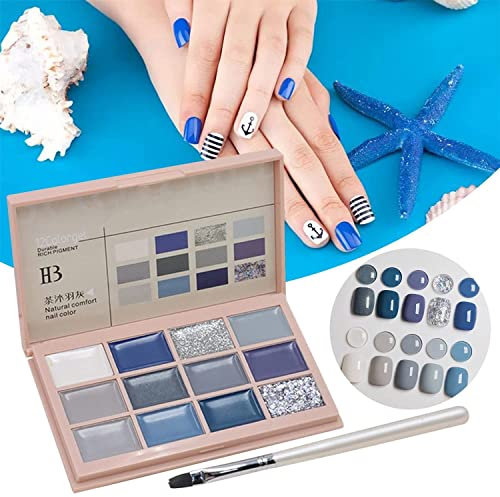 Solid Gel Nail Polish Kit,12 Colors Highly Pigmented Gel Paint Palette Nail Kit,Cream Gel Nail Polish,Professional Mud Gel Nail Polish,for Girls Women DIY Design Salon Manicur (Grey Blue Series)