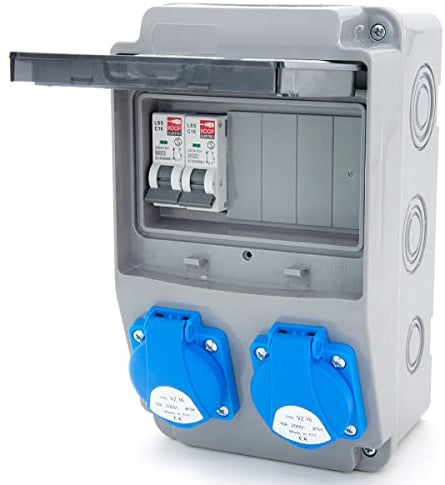ELS Elektrotechnika Verdrahtet Baustromverteiler Wandverteiler Stromverteiler mit Sicherungen und Schuko Steckdosen 2x230V + 2x Leitungsschutzschaltern C16 1-polig, IP54, für Indoor/Outdoor-Bereich