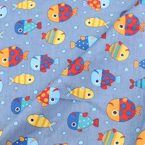 LINOC Anime Cartoon Fisch bedruckter Baumwollstoff DIY Patchwork Nähen Baby Quilt