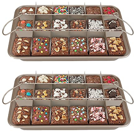 Ailelan Brownie Pan with Dividers, Brownie Pan, Non Slip Brownie Pan with Removable Cutter, Brownie Tray,18 Pre-slice Brownie Baking Tray, 2pk