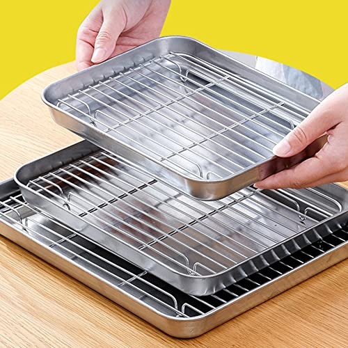 Baking Sheet and Rack Set, Stainless Steel Chef Baking Pan Cookie Pan Toaster Oven Tray for Cooking/Roasting/Cooling, 23 x 17 x 2.5cm
