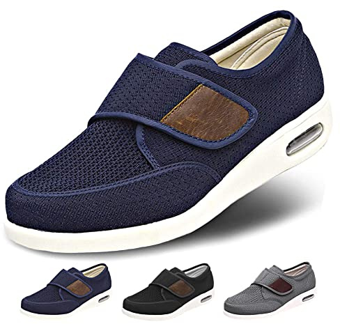 Zapatillas Ancho Especial Hombre Mujer para pies Delicados Zapatos Casuales con Calzado Deportivas para Diabéticos, Posoperatorio pies delicados Zapatillas ortopedicas,Azul,45EU