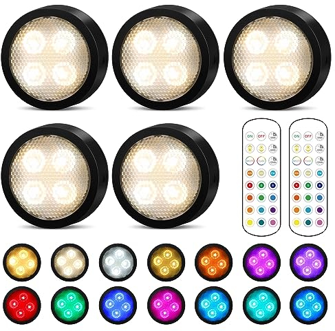 Onumii LED Schrankbeleuchtung Batterie LED Unterbauleuchte Küche Klebepads Kleber auf Licht ohne Kabel mit Tap Control und Fernbedienung (5er Pack Schwarz)