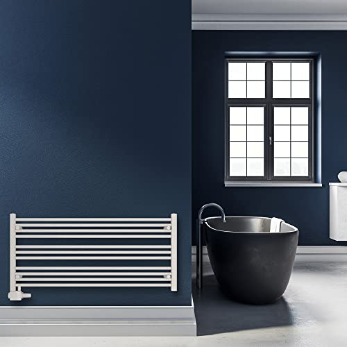 SHV Badheizkörper Pegasus mit Seitenanschluss in glänzendem Weiß - 1200 x 550 mm | Heizkörper für Badezimmer, Handtuchhalter für Wand im Bad, Handtuchheizkörper, Handtuchtrockner aus Stahl