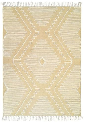 THE DECO FACTORY Boho Zig Zag – Teppich aus Baumwolle mit Zick-Zack-Mustern aus dicker Wolle, natürlich, 120 x 170 cm