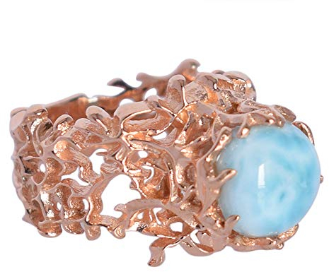 Natürlicher Larimar Edelstein 925 Sterling Silber Rose Vergoldet Cocktail Ring -4751-A, Edelstein, Larimar