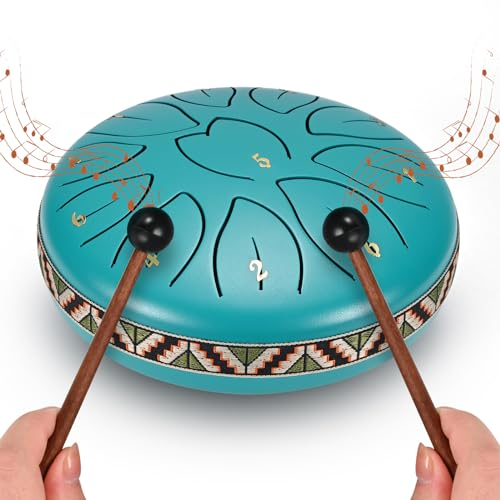 VAYOTOY Rain Drums, C-Key Steel Tongue Drum 6 Zoll 11 Noten Zungentrommel Percussion Instrument Handpan Drum mit Tragetasche, Musikbuch, Schlägel, Fingerpicks für Geschenke, Meditation (Blau)