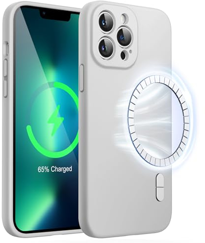 JETech Magnetic Silicone Case for iPhone 13 Pro 6.1-Inch, Compatible with MagSafe, Phone Cover with Camera Lens Full Protection (Light Grey)