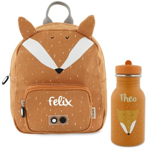 Personalisierter Kinderrucksack mit Namen, Trixie Fuchs-Design, Ideal für Kindergarten, Kita, Verstellbare Gurte, Kinderfreundliche Reißverschlüsse, Optional mit Trinkflasche