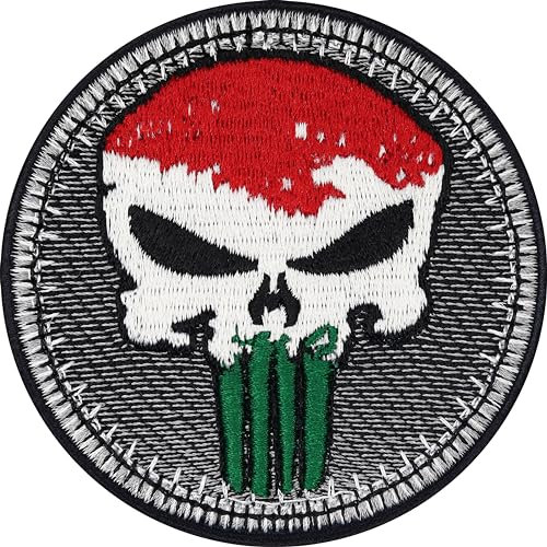 Biker Patches Aufnäher Hungarian Biker Punisher Patch zum aufbügeln/aufnähen | Biker Kutte Applikation für alle Stoffe | Ungarn Flagge Aufbügler Accessoires | 75x75mm