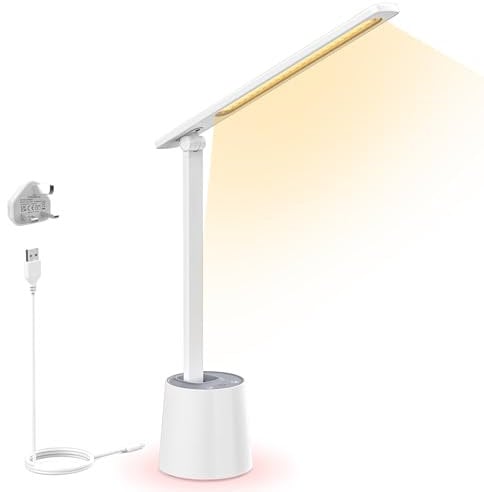 LONGTOO LED Desk Lamp,Dimmable Eye-Caring Table Lamp with 5 Color Modes,5 Brightness,3 Night Light Modes,Touch Control,Memory Function,9W Desk Lamp for Bedroom,Office,Reading,Study,White