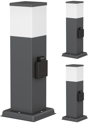 ledscom.de 3 Stück Wegelicht/Pollerleuchte POLLY für außen, IP44, 35 cm, anthrazit, 1x G9 max. 10W, Steckdose