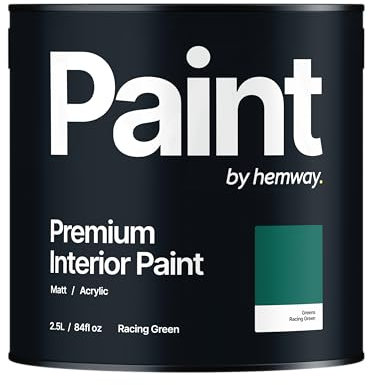 Hemway - Premium Interior Paint - Racing Green 2.5 L | Indoor Matt Finish, Acrylic & Water-Based Emulsion | Quick Dry & High Coverage for the Kitchen, Bathroom & Bedroom