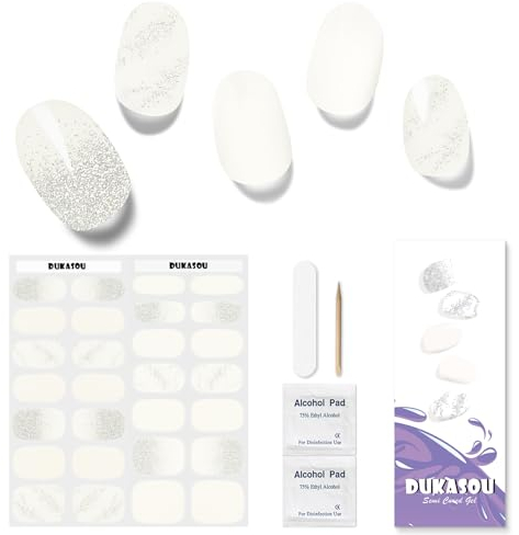 DUKASOU Nagelfolie UV Härtend - 28 Stück UV Gelfolien,Einfach und Bequem UV Gel Strips DIY Gel Nail Sticker ist ein Geschenk für Anfänger, um Nägel zu dekorieren(Weißer Schwan)