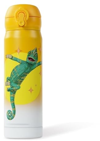 AWAVE Die Schule der Magischen Tiere Edelstahl Trinkflasche Kinder 380 ml Gelb Caspar Wasserflasche Kohlensäure geeignet Auslaufsicher Thermosflasche Einhandöffnung, für Schule Kindergarten Reisen