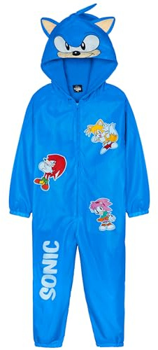 Få trendig pöl-kostym för pojkar och småbarn, vattenavvisande paddeloveraller fleecefoder, regndräkt allt i ett regnrock, Blå Sonic, 9-10 Years